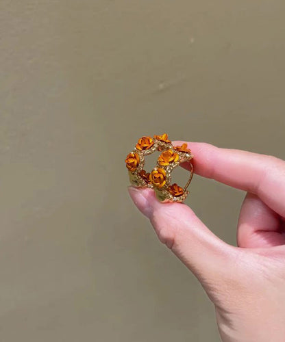 Pendientes de aro con rosa de circonita y aleación de cobre naranja Vogue