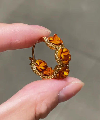 Pendientes de aro con rosa de circonita y aleación de cobre naranja Vogue