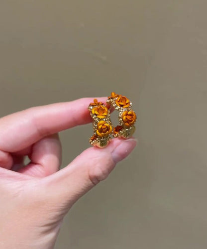 Pendientes de aro con rosa de circonita y aleación de cobre naranja Vogue