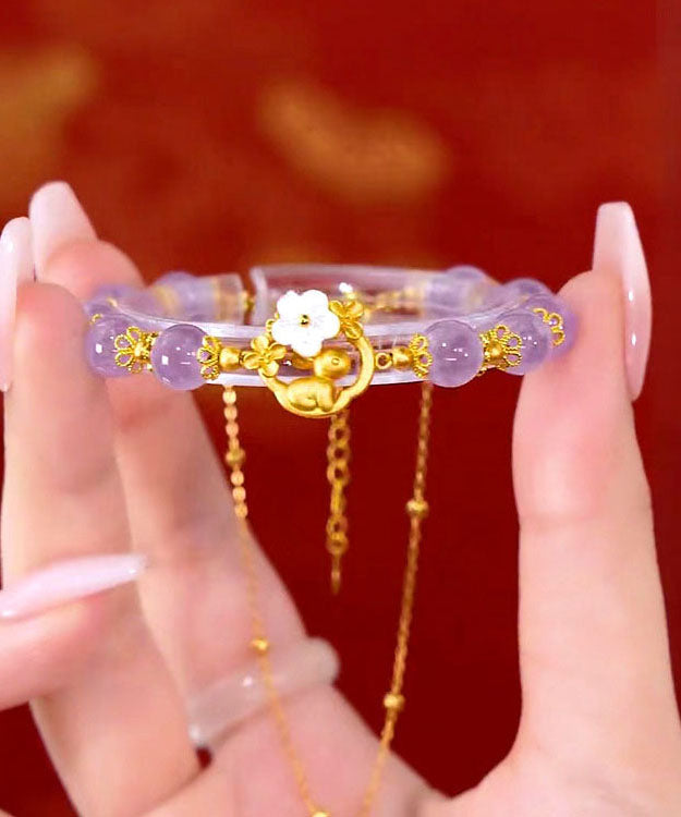 Vogue Lila Sterling Silber Overgold Intarsien Kristall Floral Kaninchen Kette Armband