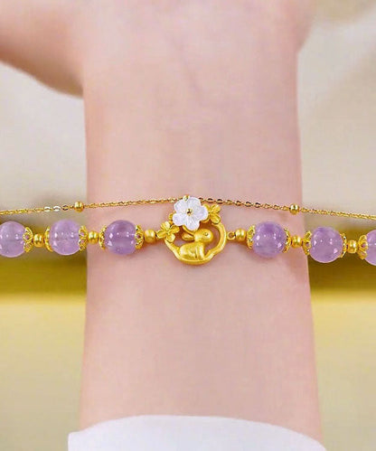 Vogue Lila Sterling Silber Overgold Intarsien Kristall Floral Kaninchen Kette Armband