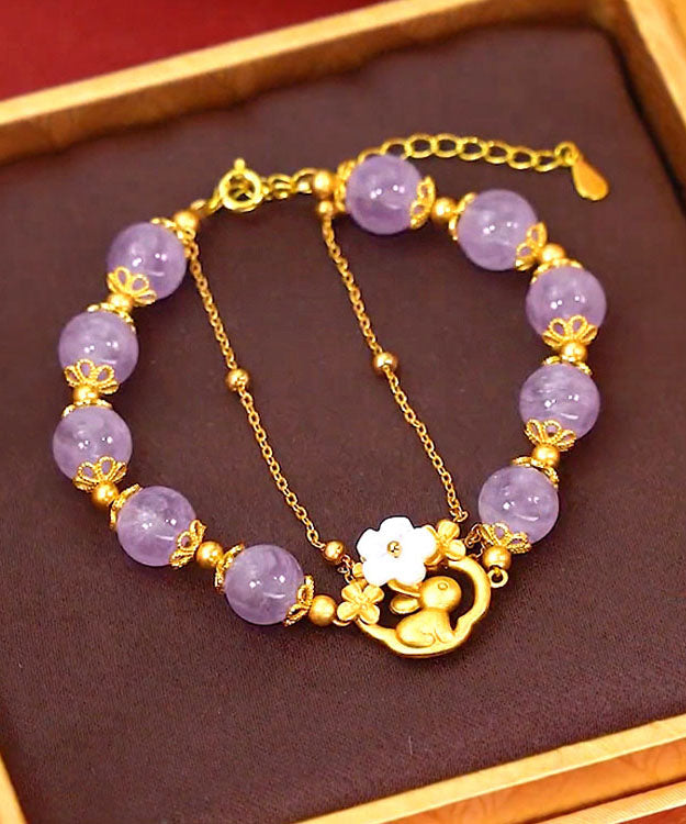 Vogue Lila Sterling Silber Overgold Intarsien Kristall Floral Kaninchen Kette Armband