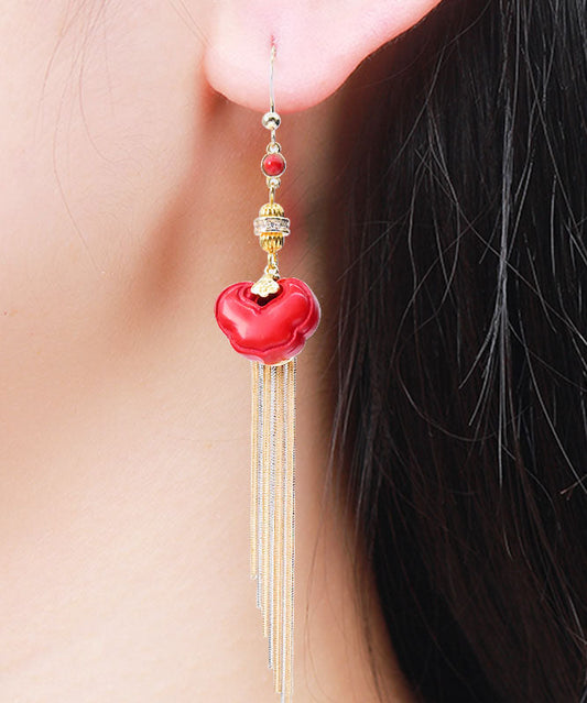 Pendientes colgantes con borlas de ruyi y cinabrio en oro rojo de 14 quilates de Vogue