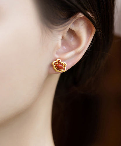 Pendientes Vogue de ágata dorada en plata de ley roja