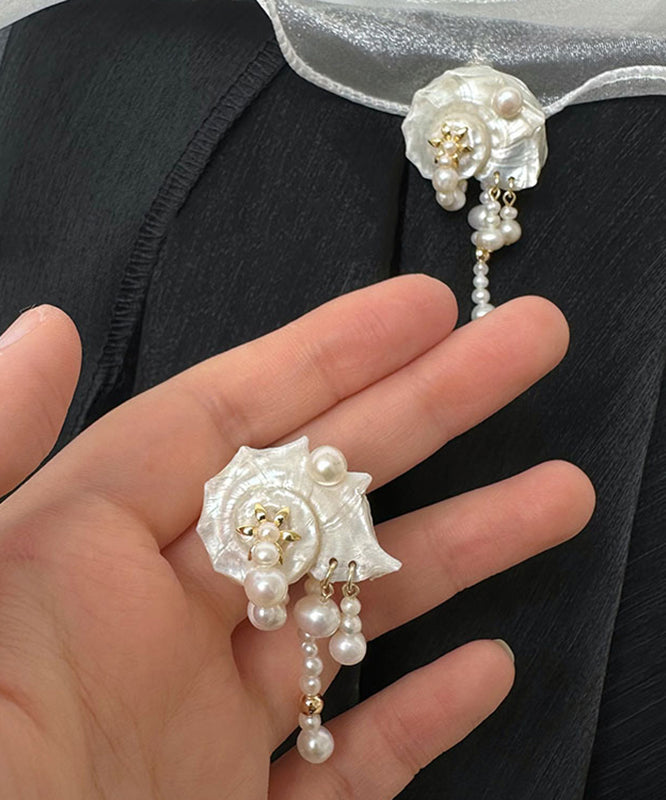 Vogue White Alloy Conch Pearl Drop Earrings
