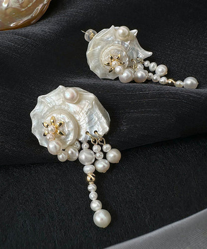 Vogue White Alloy Conch Pearl Drop Earrings