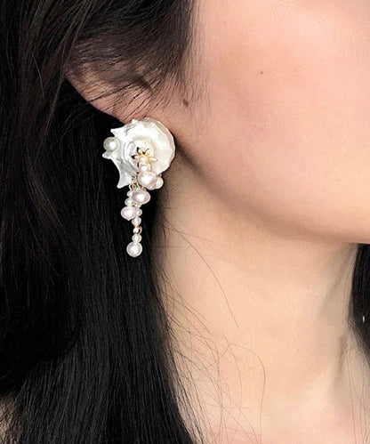 Vogue White Alloy Conch Pearl Drop Earrings