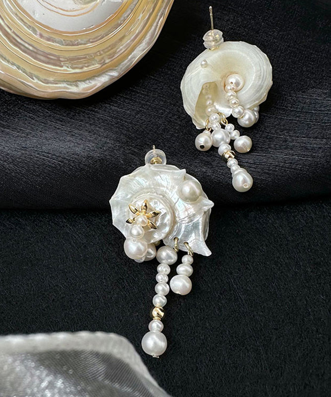 Vogue White Alloy Conch Pearl Drop Earrings
