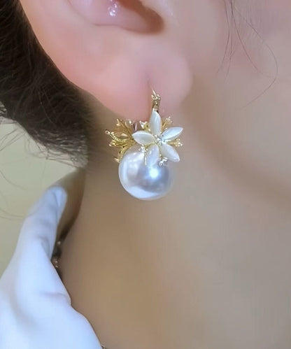 Vogue White Copper Overgild Zircon Floral Hoop Earrings