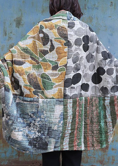 Warm Loose fitting Jackets & Coats patchwork outwear prints v neck winter outwear - SooLinen