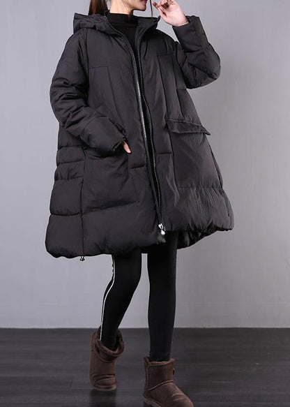 Warm Loose fitting Jackets & Coats winter outwear black hooded zippered womens coats - SooLinen