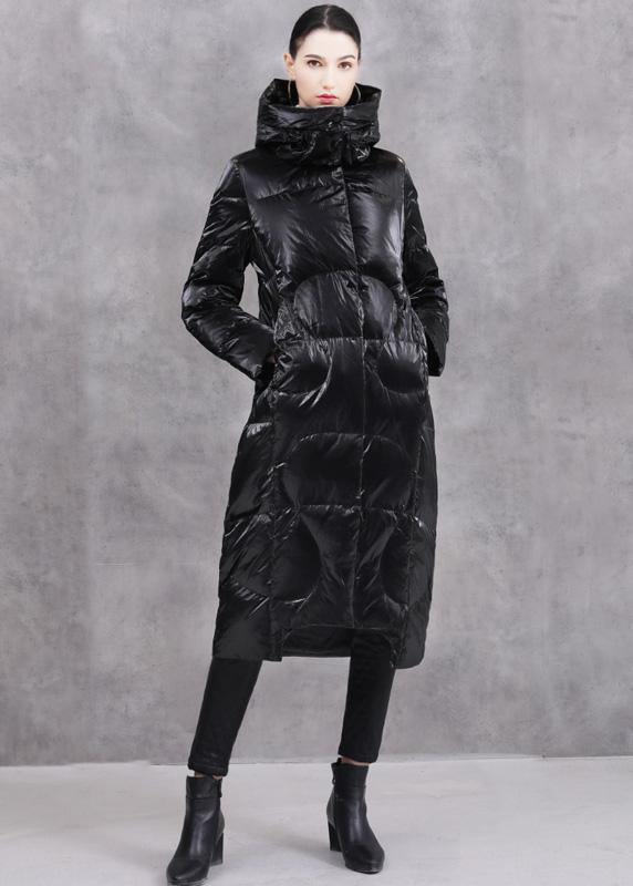 Warm Loose fitting winter jacket hooded winter outwear black winter duck down coat - SooLinen