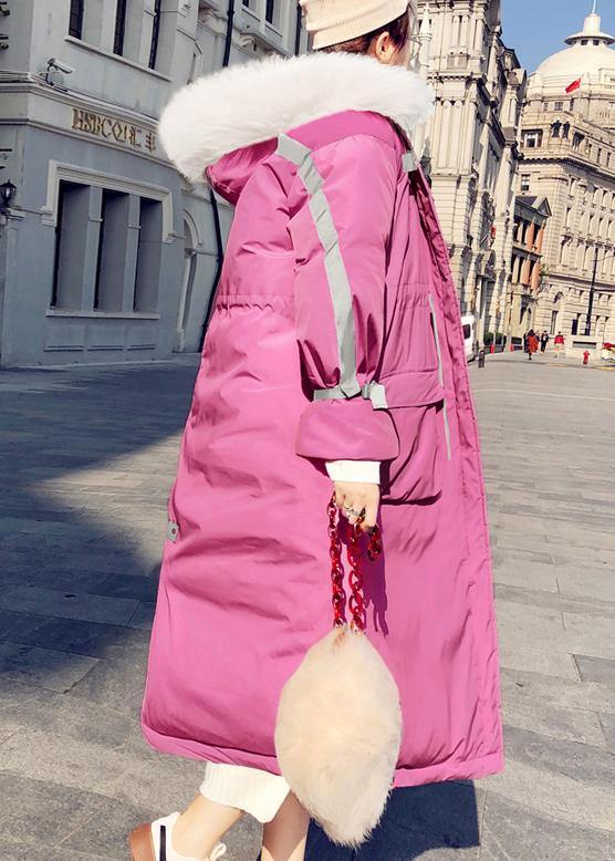 Warm Loose fitting womens parka Jackets pink hooded zippered down coat winter - SooLinen