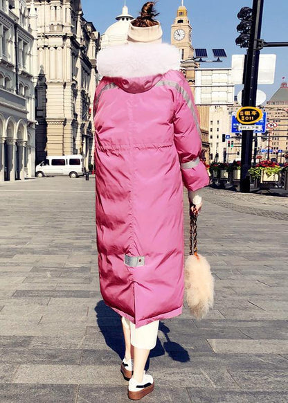 Warm Loose fitting womens parka Jackets pink hooded zippered down coat winter - SooLinen