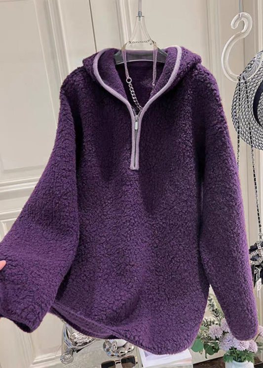 Sudadera con capucha y cremallera de color morado cálido para invierno