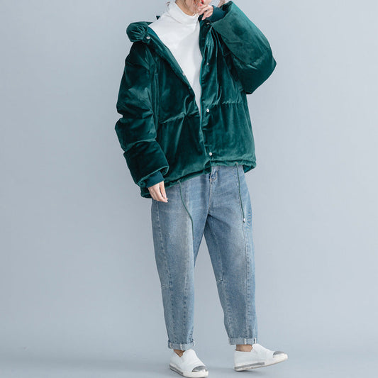 Warme armeegrüne Damenparkas Locker sitzende Daunenjacke mit Stehkragen für Damen dicke Wintermäntel