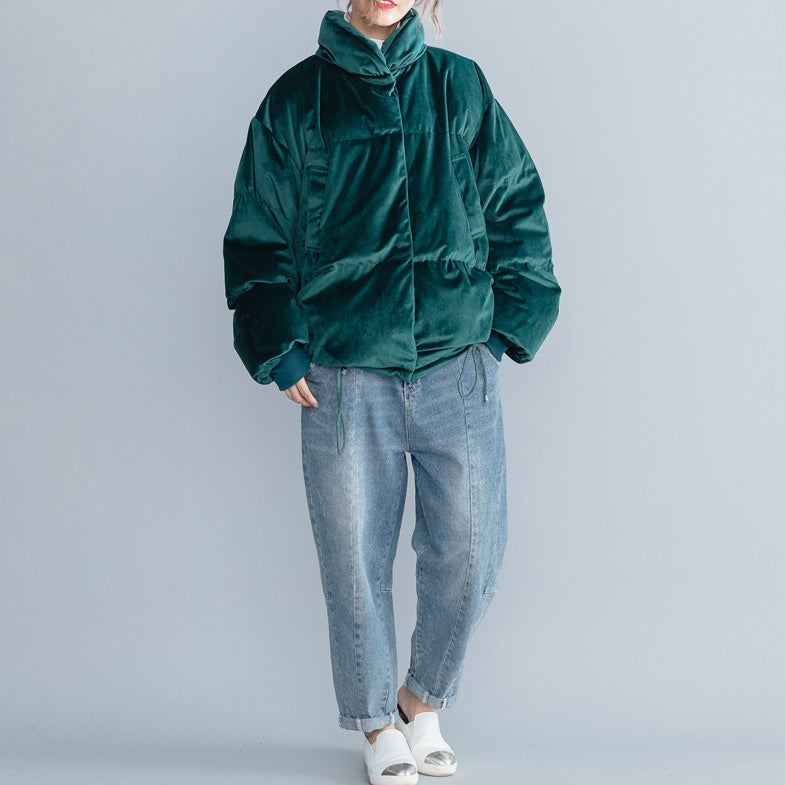 Warme armeegrüne Damenparkas Locker sitzende Daunenjacke mit Stehkragen für Damen dicke Wintermäntel