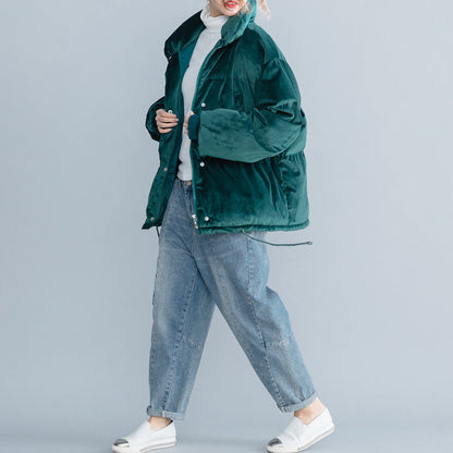 Warme armeegrüne Damenparkas Locker sitzende Daunenjacke mit Stehkragen für Damen dicke Wintermäntel