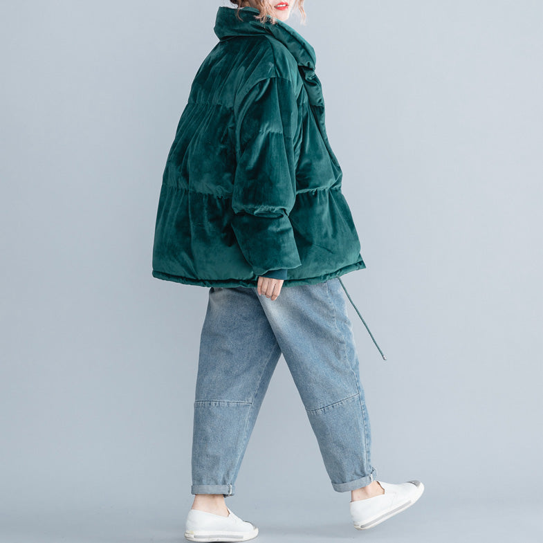 Warme armeegrüne Damenparkas Locker sitzende Daunenjacke mit Stehkragen für Damen dicke Wintermäntel