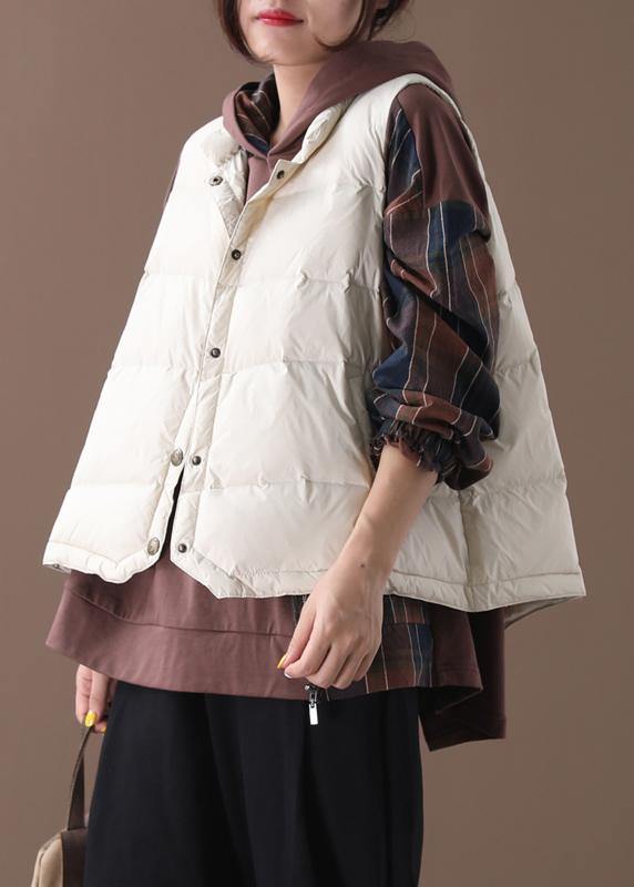 Warm beige Parkas trendy plus size snow jackets winter stand collar sleeveless outwear - SooLinen