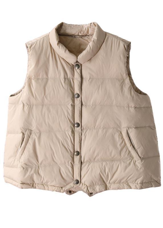 Warm beige Parkas trendy plus size snow jackets winter stand collar sleeveless outwear - SooLinen