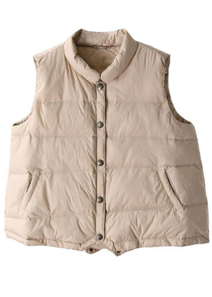Warm beige Parkas trendy plus size snow jackets winter stand collar sleeveless outwear - SooLinen