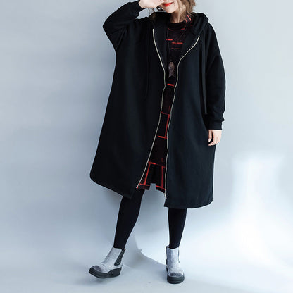 Warme schwarze Parkas für Damen, lässige Kapuzenmäntel, Jacke, lässiger seitlich offener Mantel