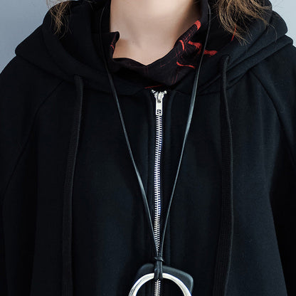 Warme schwarze Parkas für Damen, lässige Kapuzenmäntel, Jacke, lässiger seitlich offener Mantel