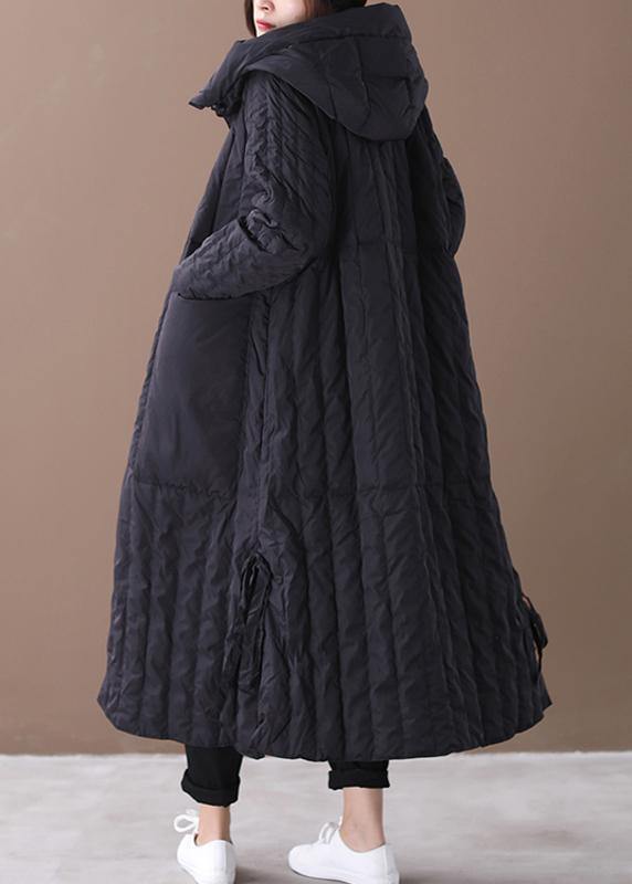 Warm black coat Loose fitting winter jacket hooded Large pockets New winter outwear - SooLinen