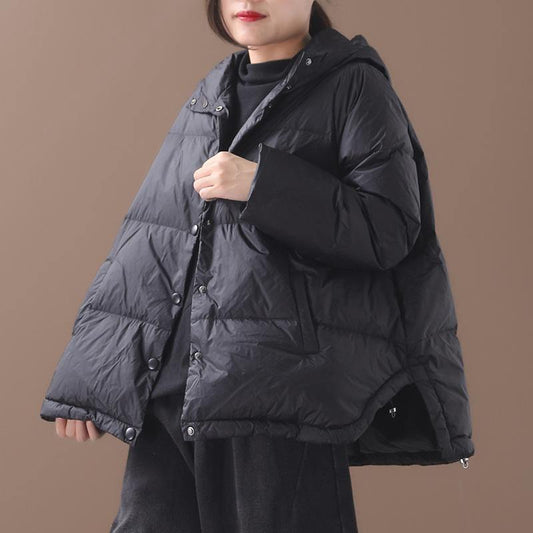 Warm black duck down coat plus size snow jackets hooded thick women overcoat - SooLinen