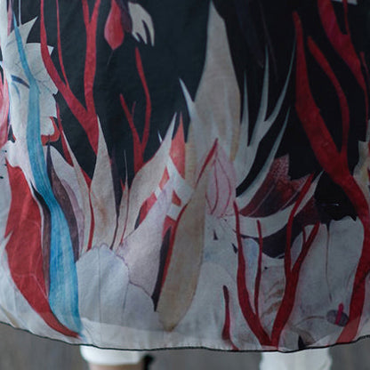 Warmer schwarzer Daunenmantel mit Print, übergroßer Stehkragen, Patchwork-Daunenjacke, chinesischer Button-Down-Mantel