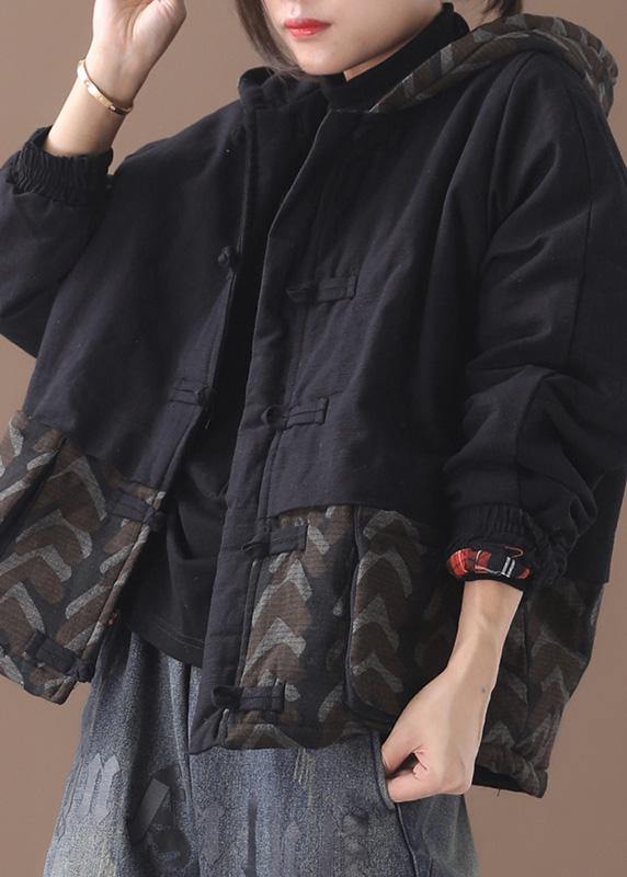 Warm black women parka plus size Jackets & Coats patchwork hooded short outwear - SooLinen