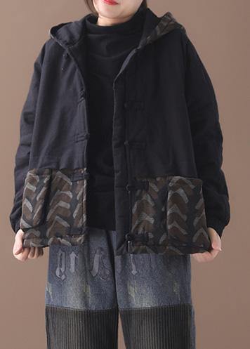 Warm black women parka plus size Jackets & Coats patchwork hooded short outwear - SooLinen