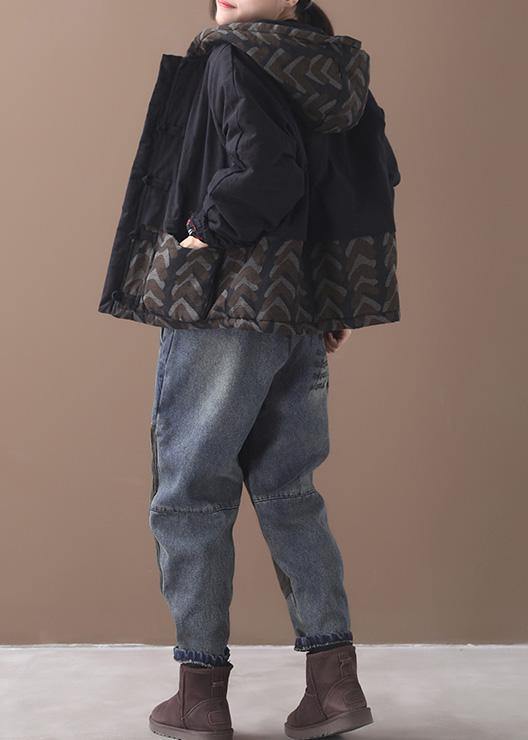 Warm black women parka plus size Jackets & Coats patchwork hooded short outwear - SooLinen