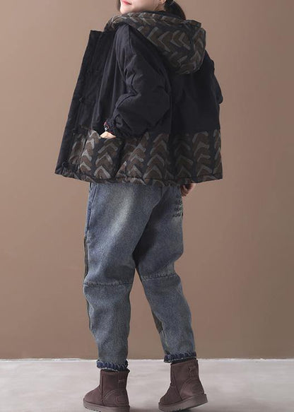 Warm black women parka plus size Jackets & Coats patchwork hooded short outwear - SooLinen