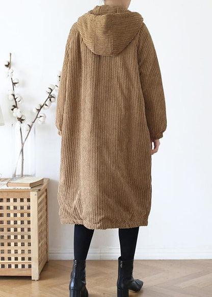 Warm casual winter jacket hoodedovercoat khakicorduroy warm winter coat - SooLinen