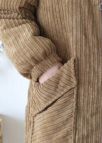 Warm casual winter jacket hoodedovercoat khakicorduroy warm winter coat - SooLinen