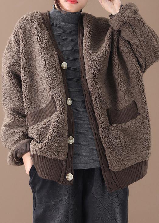 Warm chocolate women parkas plus size winter winter coats v neck jacket - SooLinen