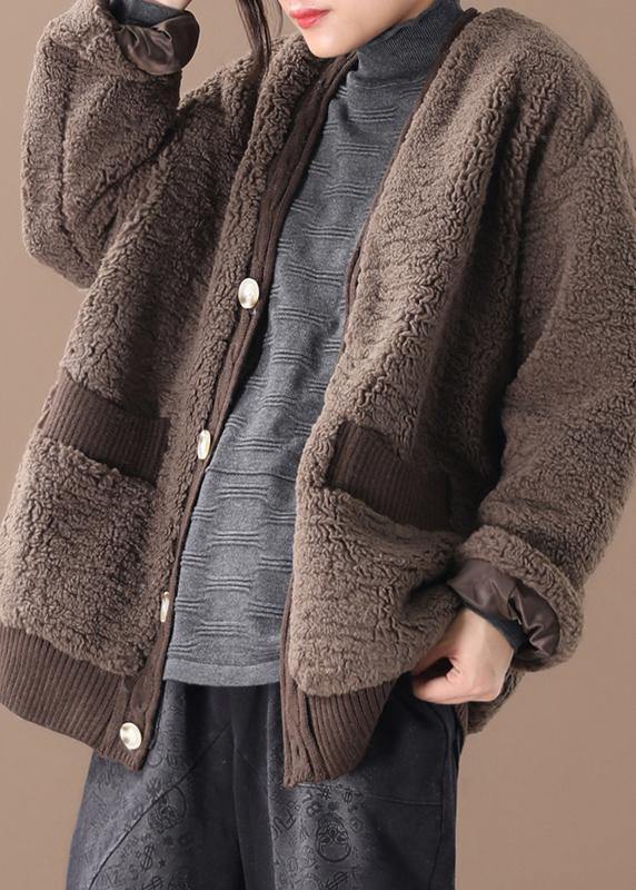 Warm chocolate women parkas plus size winter winter coats v neck jacket - SooLinen