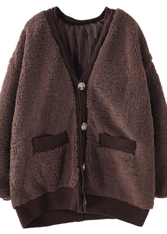 Warm chocolate women parkas plus size winter winter coats v neck jacket - SooLinen