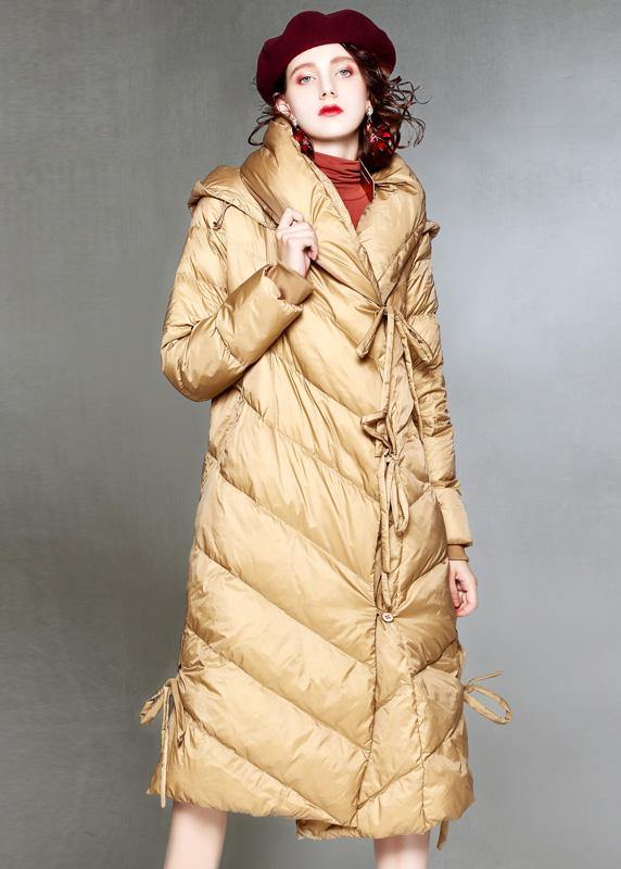 Warm khaki down coat winter plus size clothing hooded womens parka drawstring Warm overcoat - SooLinen