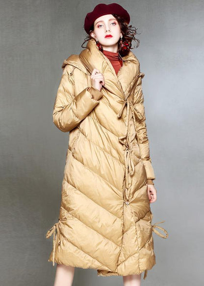Warm khaki down coat winter plus size clothing hooded womens parka drawstring Warm overcoat - SooLinen
