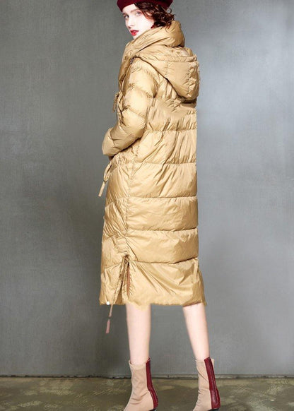 Warm khaki down coat winter plus size clothing hooded womens parka drawstring Warm overcoat - SooLinen