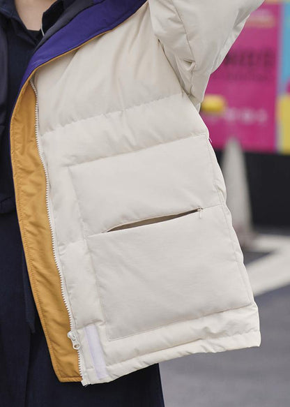 Warm nude women parka Loose fitting warm stand collar pockets winter coat - SooLinen