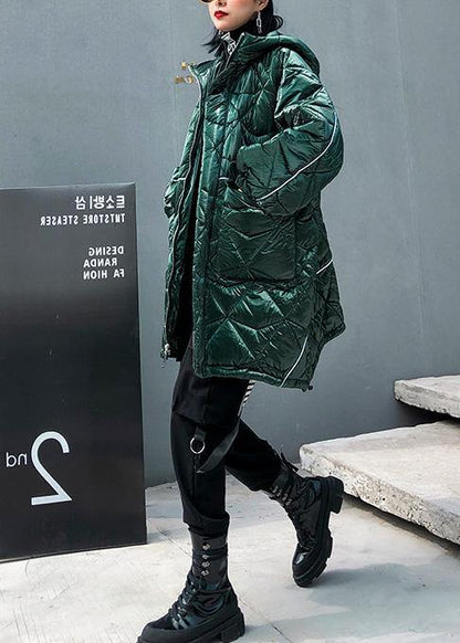 Warm oversize Jackets & Coats hooded coats green asymmetric drawstring hem women parka - SooLinen