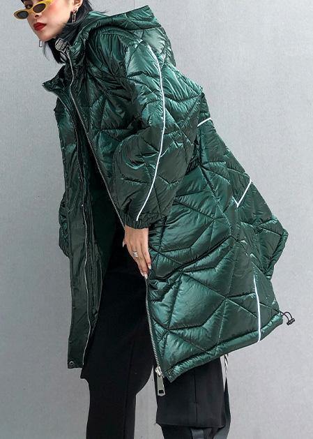 Warm oversize Jackets & Coats hooded coats green asymmetric drawstring hem women parka - SooLinen