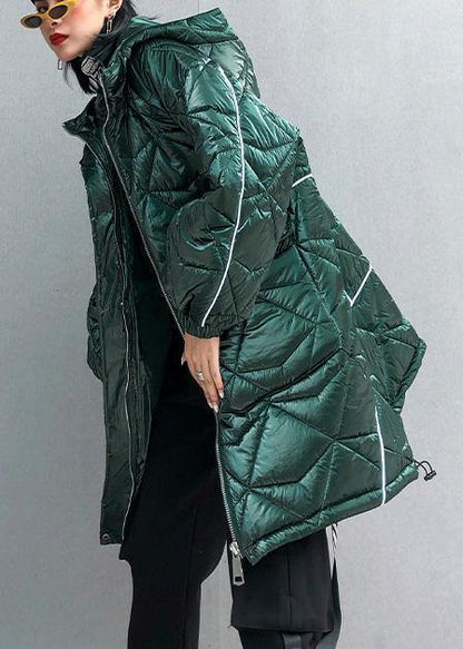 Warm oversize Jackets & Coats hooded coats green asymmetric drawstring hem women parka - SooLinen