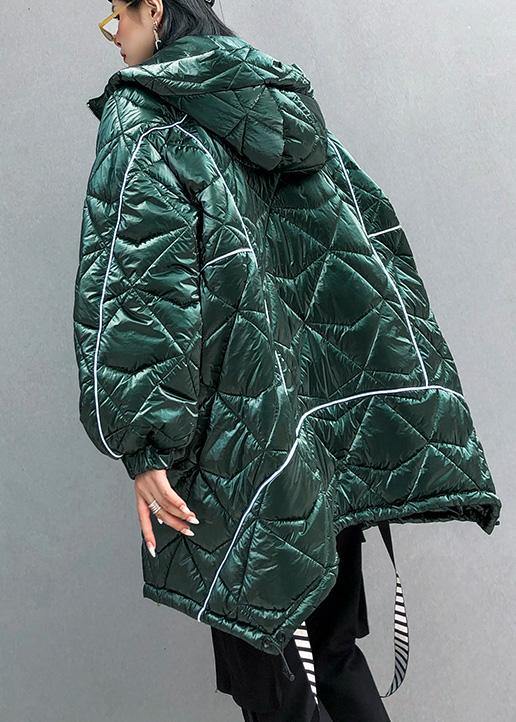 Warm oversize Jackets & Coats hooded coats green asymmetric drawstring hem women parka - SooLinen