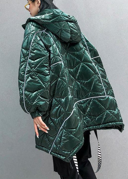 Warm oversize Jackets & Coats hooded coats green asymmetric drawstring hem women parka - SooLinen