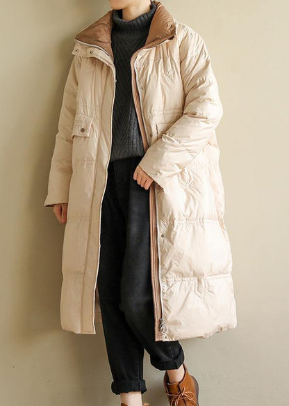 Warm plus size Jackets & Coats stand collar winter outwear beige patchwork womens coats - SooLinen